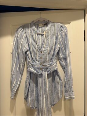 Anthropologie Light Blue and White Striped Button Tunic